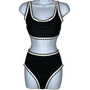Amazon Black White High Waisted Bikini Women’s Size Small Two Piece
